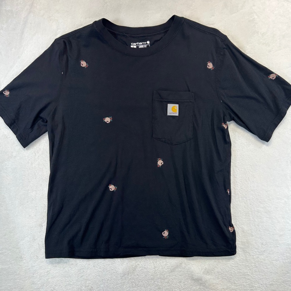 Carhartt Gorpcore Peach Floral Pocket Tee Small Loose Fit Black Streetwear